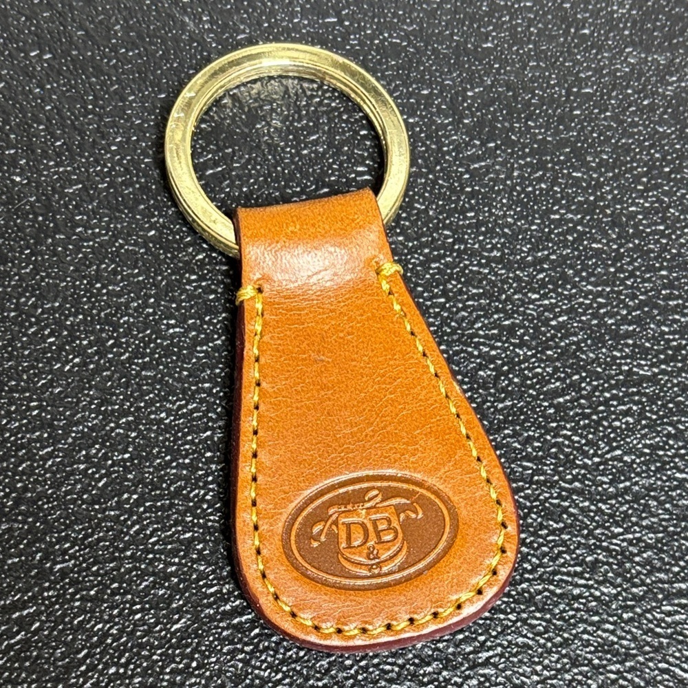 Dooney and Bourke Keyring - Tan Leather Saddle Bag Designer D&B Logo Keychain